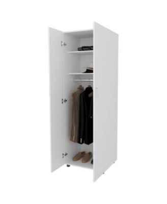 Armoire with 2 Doors Hanging Rod and 2 Upper Shelves 70.9inch High Bedroom Storage Organizer