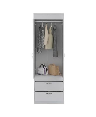 Armoire with Large Double Door Cabinet Two Bottom Drawers and Hanging Rod Bedroom Storage Organizer