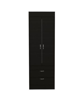 Lisboa Armoire with Double Doors Hanging Rod Two Drawers and Metal Handles