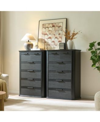 6 Drawers Dresser Modern Curved Profile Wood Fluted Storage Organizer 45 inch Tall for Bedroom Living Room Entryway