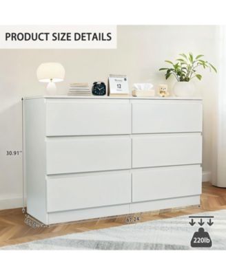6 Drawer Transitional Dresser Rolling Cabinet for Bedroom Home Furniture With Spacious Drawers Easy Assembly.