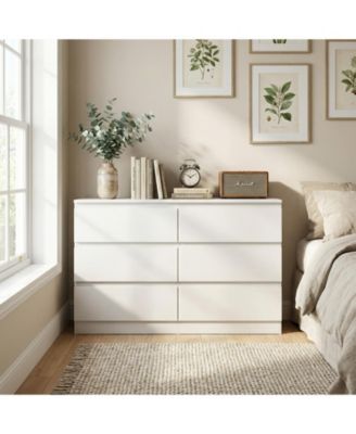 6 Drawer Transitional Dresser Rolling Cabinet for Bedroom Home Furniture With Spacious Drawers Easy Assembly.