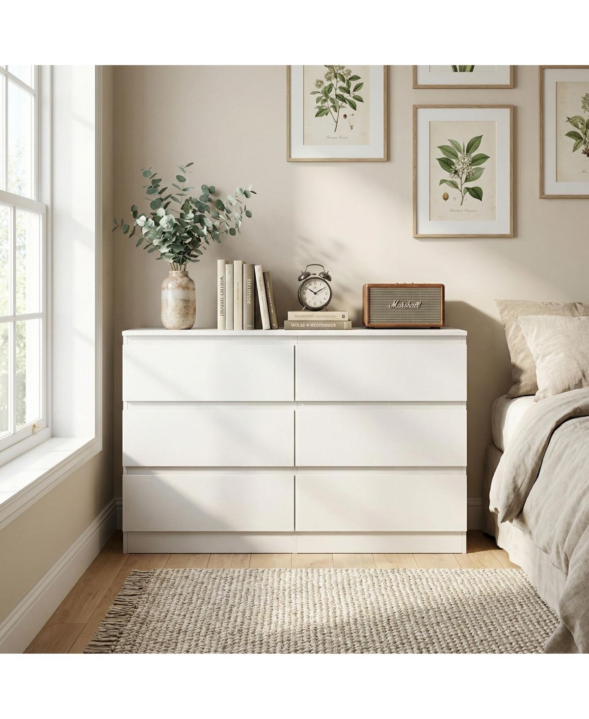 flynama 6 Drawer Transitional Dresser Rolling Cabinet for Bedroom Home Furniture With Spacious Drawers Easy Assembly.