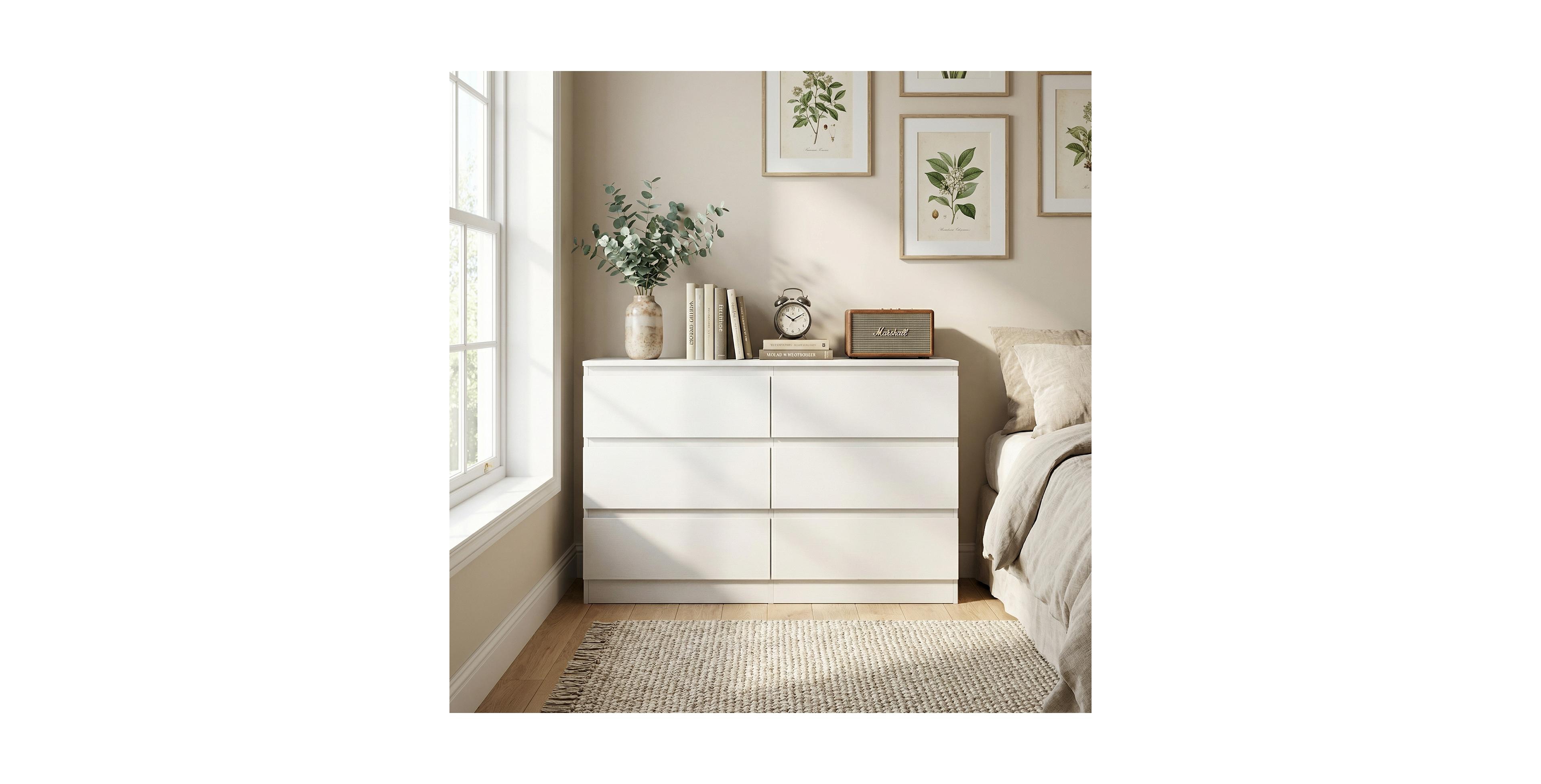 flynama White 6-Drawer Modern Dresser with Concealed Handles