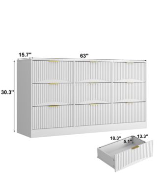 Large 9 Drawer Dresser 63-Inch-Wide Wood with Handles for Bedroom Storage