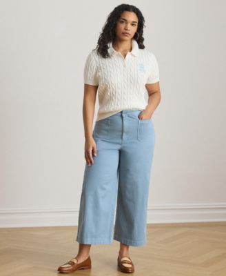 Plus Size Cable-Knit Cotton Polo Sweater