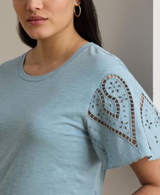 Plus Size Eyelet Jersey & Broadcloth Top