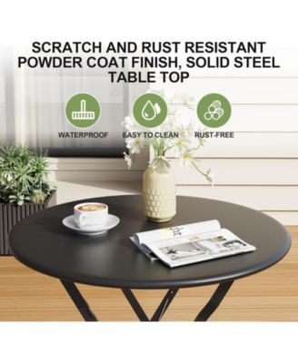3 Piece Foldable Bistro Table and Chairs Set – Indoor/Outdoor Premium Metal Frame Coffee Table Set for Garden/Yard