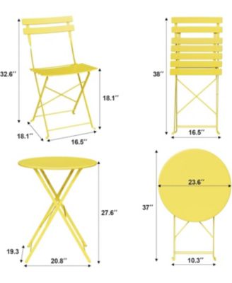 3 Piece Foldable Bistro Table and Chairs Set – Indoor/Outdoor Premium Metal Frame Coffee Table Set for Garden/Yard