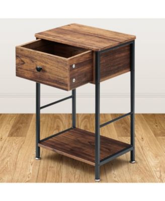 Nightstand Set of 2 Small End Side Tables with Storage Shelf and Large Drawer Industrial Slim Nightstands Bedside Tables for Bedroom