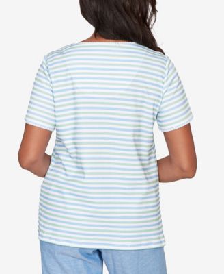 Women's Caribbean Blues Highlight Flower Striped T-Shirt