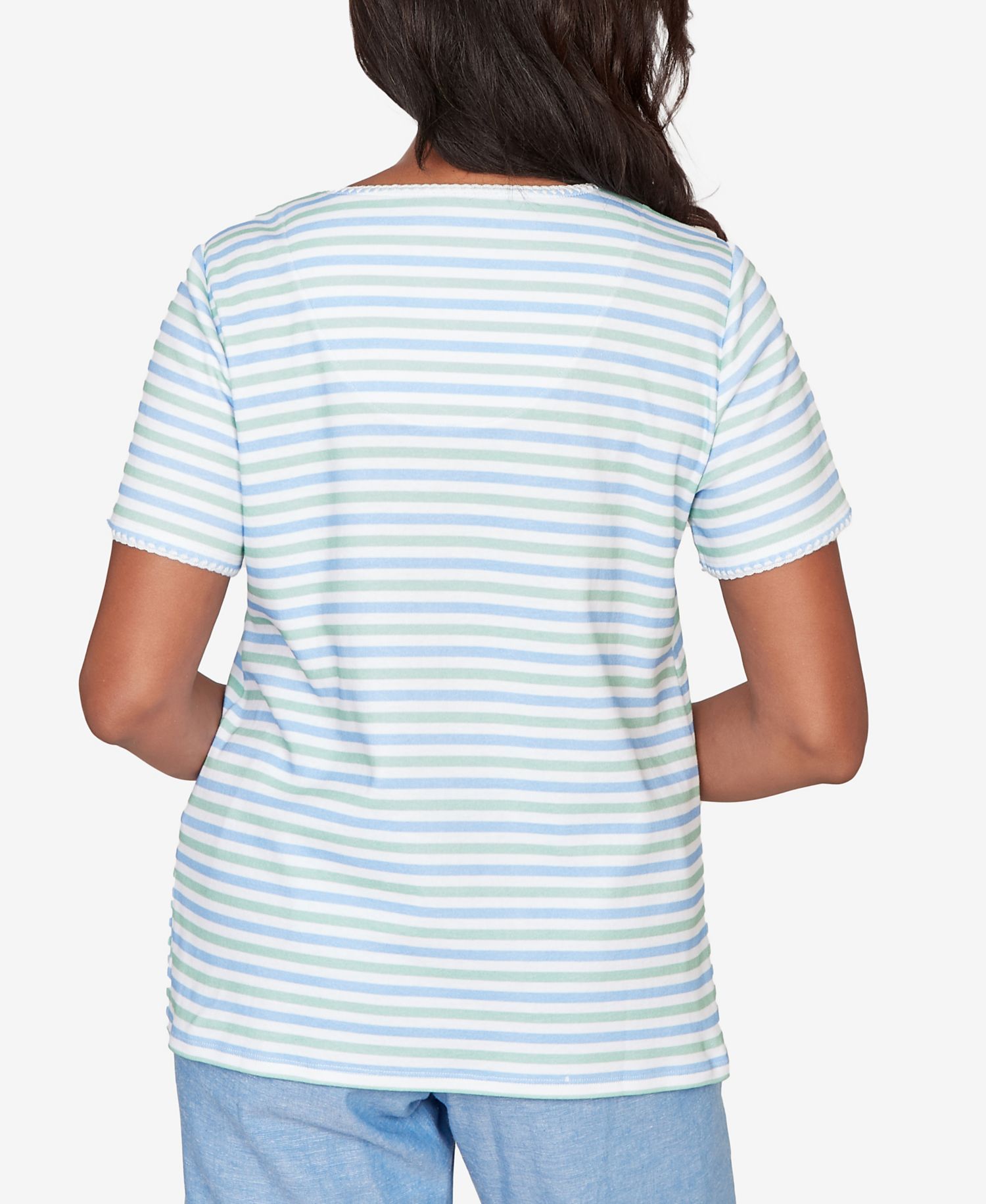 Women's Caribbean Blues Highlight Flower Striped T-Shirt