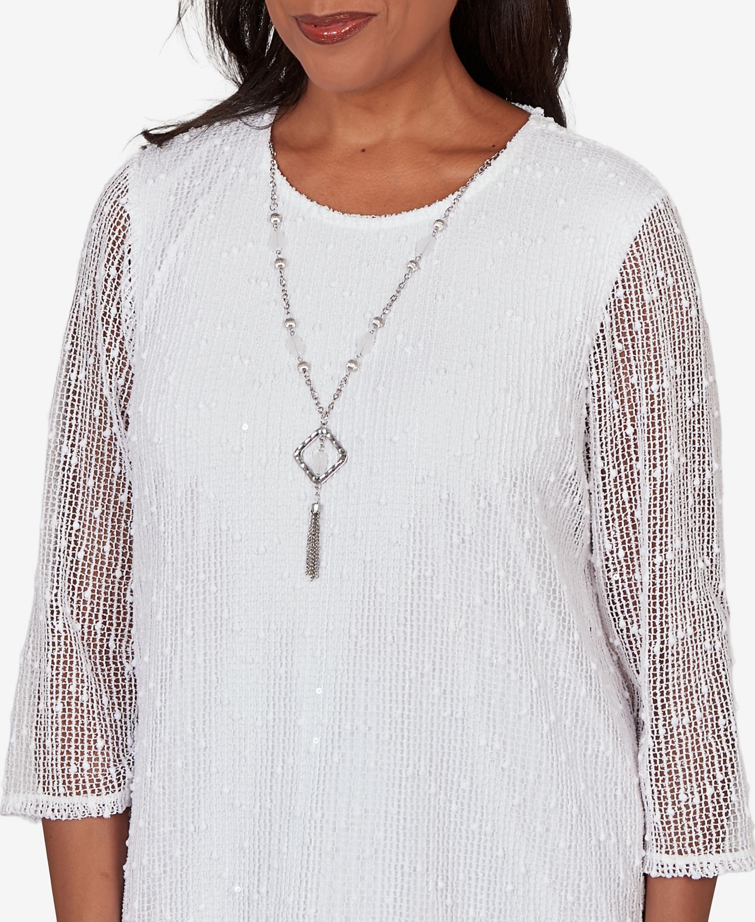 Petite Caribbean Blues Popcorn Mesh Solid Top