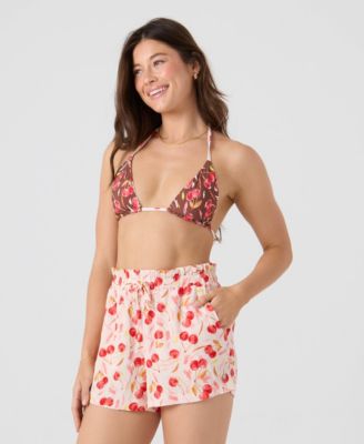 Women's Cherry Printed Reversible Mini Tiki Tri Halter Bikini Top