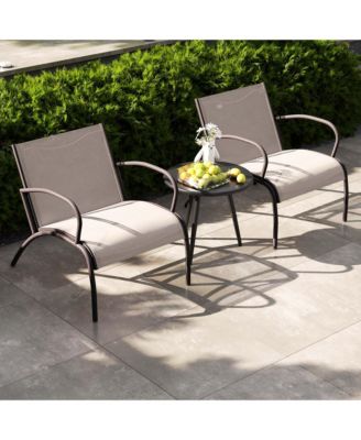 3 Piece Patio Chair Set Curved Fabric Seat Round Coffee Table for Backyard