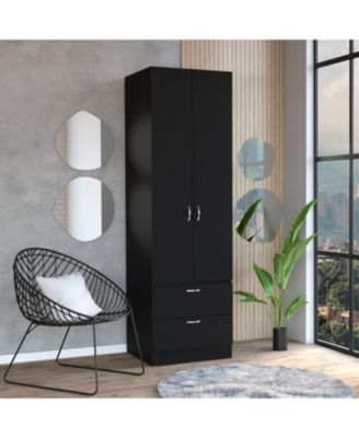 76 Inch High Armoire Wardrobe Closet with 2 Drawers Double Door Cabinet One Shelf and Hanging Rod Bedroom Clothes Storage Organizer