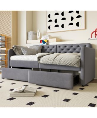 Upholstered Daybed 2 Storage Drawers USB Charging