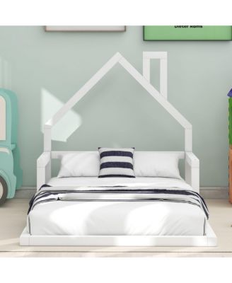  Wood Floor Bed House Shaped Headboard Chimney Pine Wood MDF