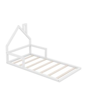  Wood Floor Bed House Shaped Headboard Chimney Pine Wood MDF