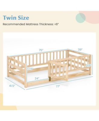 Twin Floor Bed with High Fence and Door Playhouse Design