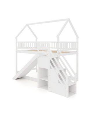 Twin Over Twin Bunk Bed with Slide and Staircase