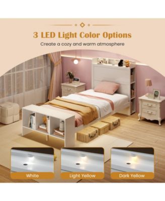 Bed Frame with Storage Headboard USB Ports and LED Lights