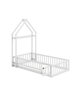 Twin House Floor Bed with House Shaped Headboard