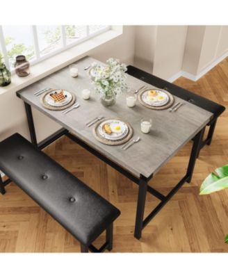 Dining Table Set for 4, Kitchen Table with Upholstered Bench, Rectangular Dining Room Table Set with 2 Benches, 3Pieces Kitchen Table Set