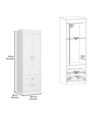 Armoire 70 Inch High Double Door Cabinet with Two Drawers Metal Handles and Hanging Rod
