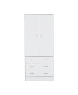 Ramey Armoire Bedroom Storage Organizer with Hanging Rod Three Drawers and Stylish Handles