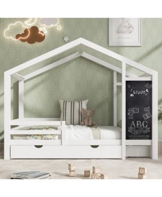House Bed with 335x16 Inch Blackboard Multiple Drawers and Two Assembly Options