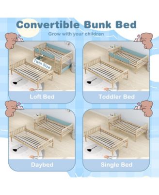 Twin Over Twin Bunk Bed with Ladder and Full Guardrails