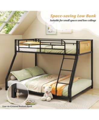 Metal Bunk Bed Twin Over Full with Guardrails and Ramp Ladder