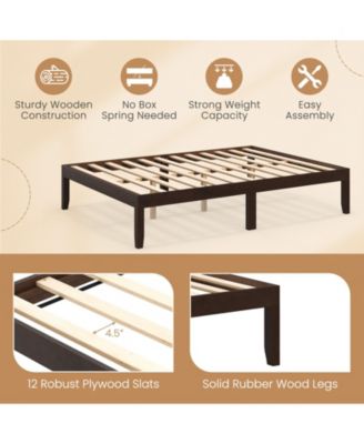Full Size Wood Bed Frame with Slats and Rubber Wood Legs