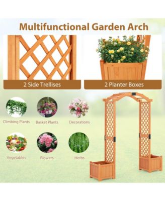 Wooden Garden Arbor w/ 2 Planter Boxes Drainage 6 FT Solid Wood Arbour Trellis