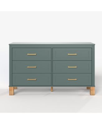 6 Drawer Double Dresser Modern Mid Century Storage Cabinet and Solid Wood Legs Metal Handles for Bedroom Kids Room Living Room