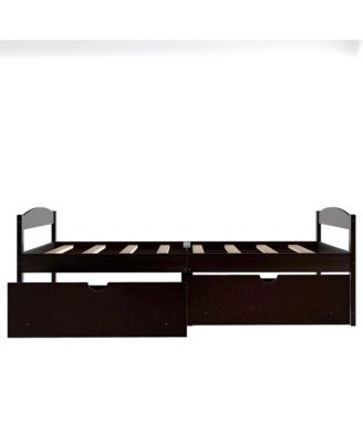 Espresso Wood Platform Bed with Two Storage Drawers Space Saving Design for Bedroom