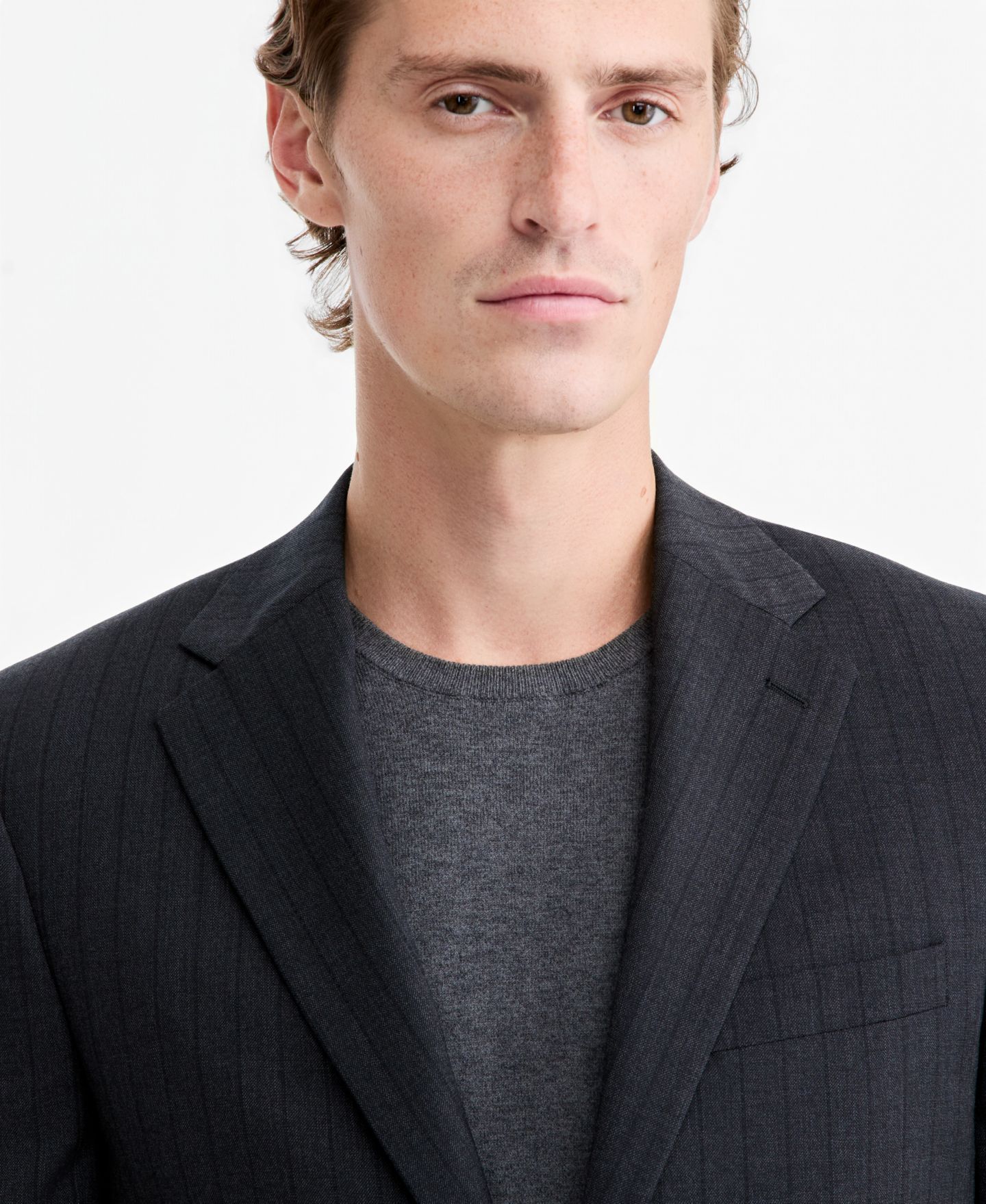 Мужской пиджак Calvin Klein Slim-Fit Wool-Blend Pinstripe Suit, цвет: Тёмный серый — фото 3
