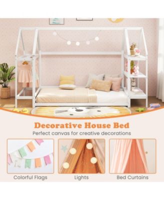 Twin Montessori Floor House Bed with Detachable Storage Shelves