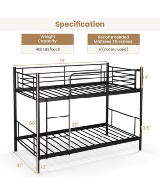 Metal Bunk Bed with Ladder and Full Length Safety Guardrails