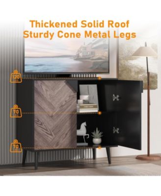 31 Point 5 Inch Storage Cabinet with Shelf and Doors Heavy Duty Woodgrain Finish for Dining Room Living Room and Entryway