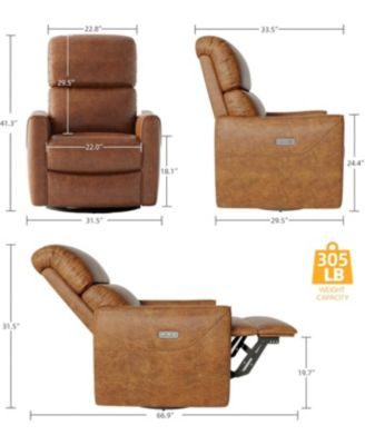 PU Leather Power Swivel Glider Recliner, Electric Nursery Rocker, Lumbar Support, USB Port, Living Room, Bedroom