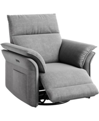 Swivel Rocking Recliner Chair, Power Recliner Glider, Double Handrail, Faux Leather, Living Room, Power