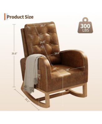 High Backrest Rocking Chair, Modern PU Leather Upholstered, Wood Legs, Lounge for Living Room, Bedroom