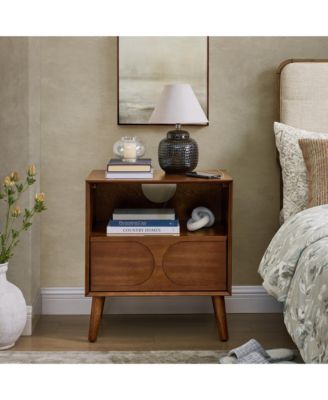 Chic Luxurious Premium Walnut Nightstand with 1 Drawers Bedroom Bedside Storage Table