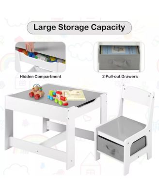 3-in-1 Kids Table with 2 Chairs, Storage and Removable Chalkboard Top
