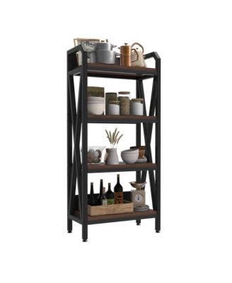 4-Level Storage Shelves - Metal and Wooden Open Shelving Unit, Adjustable Freestanding Organizer for Garage, Pantry, Living Room, 25.60''L