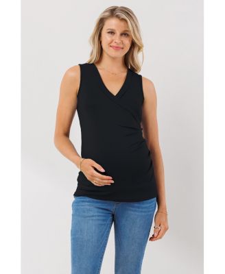 Maternity Sleeveless Ruched V-Neck Wrap Nursing Tank Top