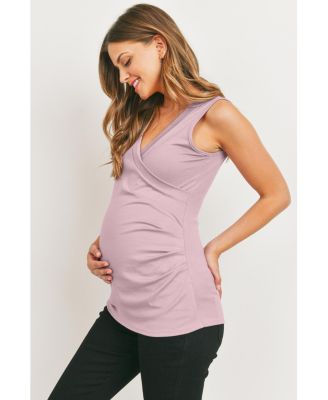 Maternity Sleeveless Ruched V-Neck Wrap Nursing Tank Top