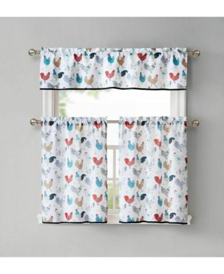 Multi Rooster Complete 3 Pc Kitchen Curtain Tier and Valance Set